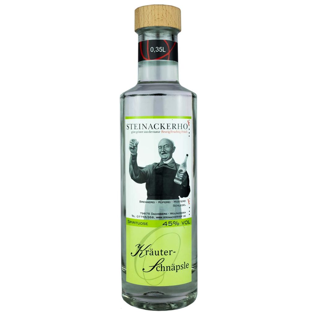 Kräuterschnäpsle Schnaps 45% Alkohol Brennerei Steinackerhof 0,35L 0,5L 1L hausgemachter Schnaps, hochwertige Kräuter