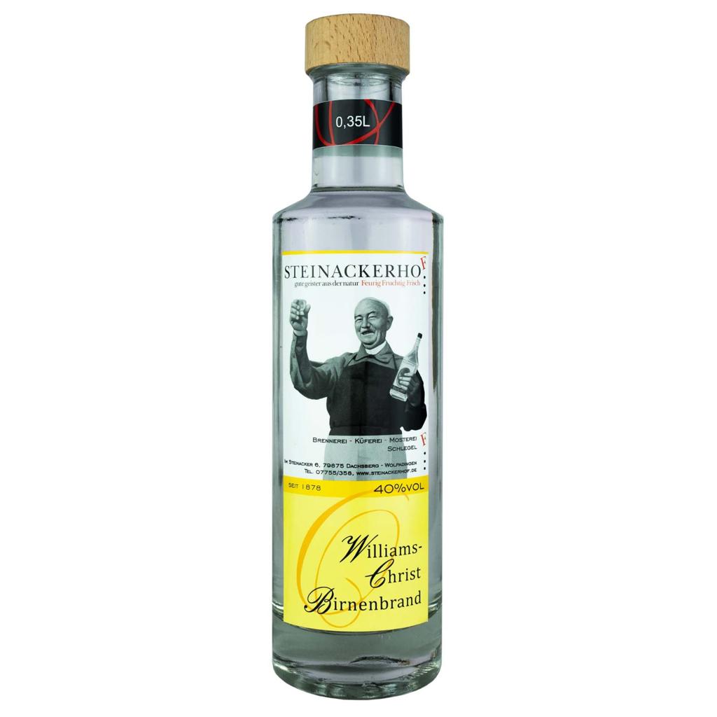 Williams Christ Birnenbrand Schnaps 40% Alkohol Brennerei Steinackerhof 0,35L 0,5L 1L hausgemachter Schnaps